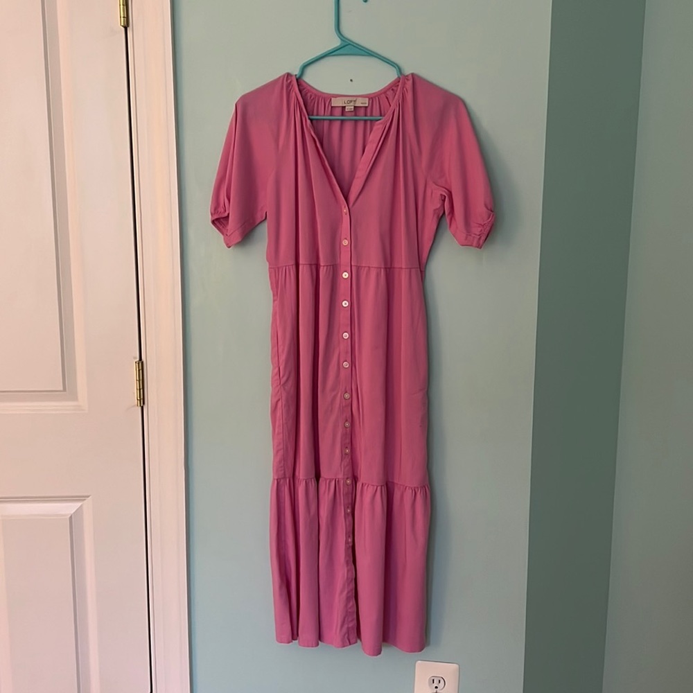 Loft Button Down Pink Midi Dress